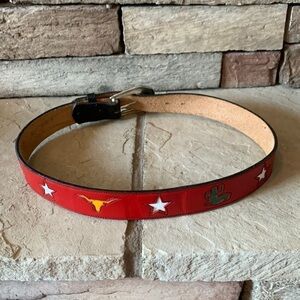 𝅺Nocona western black and red leather belt with silver buckle